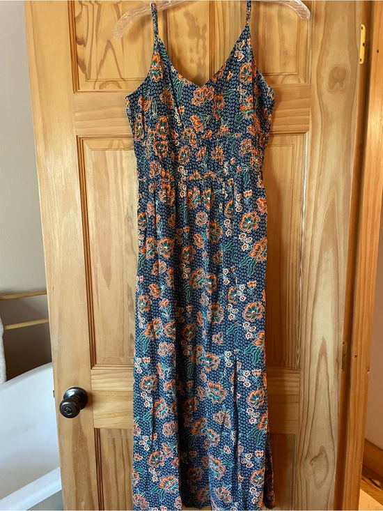 Rock & Roll Denim Dresses & Skirts - Smocked Floral Midi Dress in Teal and Orange